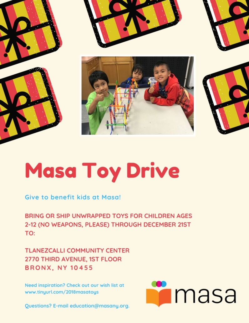 Poster on masa toy drive with kids photo